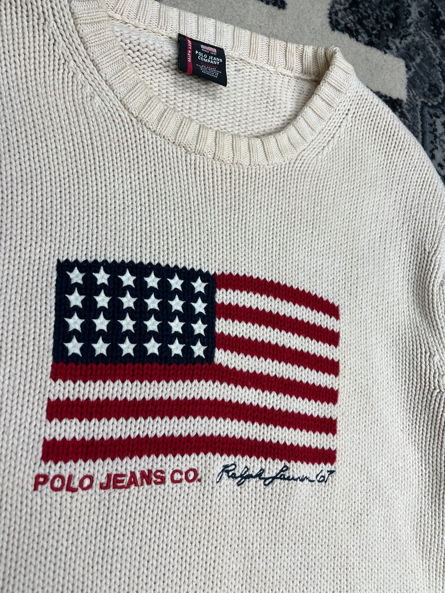 Vintage 90s Flag Knit Ralph Lauren Polo Jean Sweater