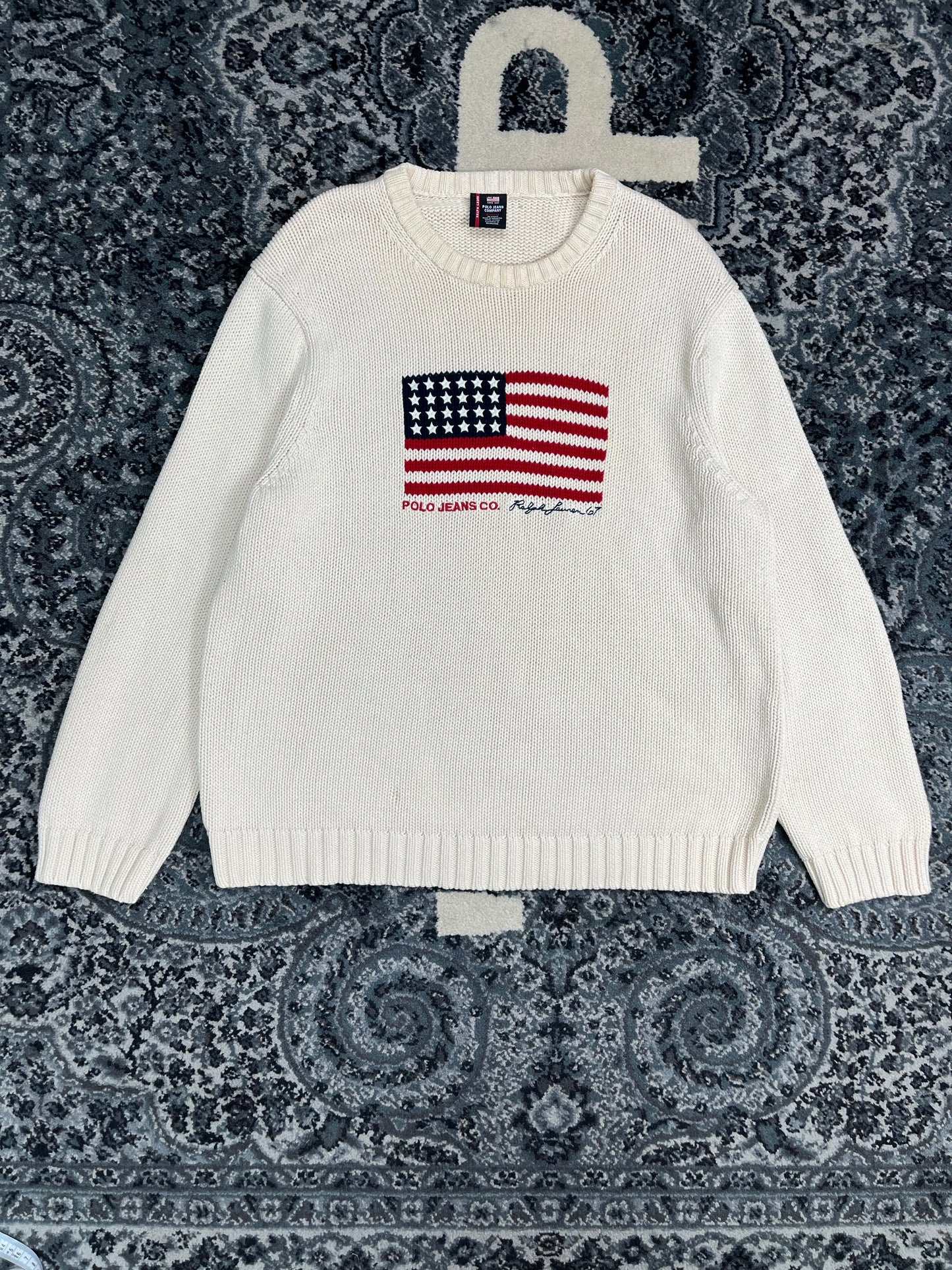 Vintage 90s Flag Knit Ralph Lauren Polo Jean Sweater